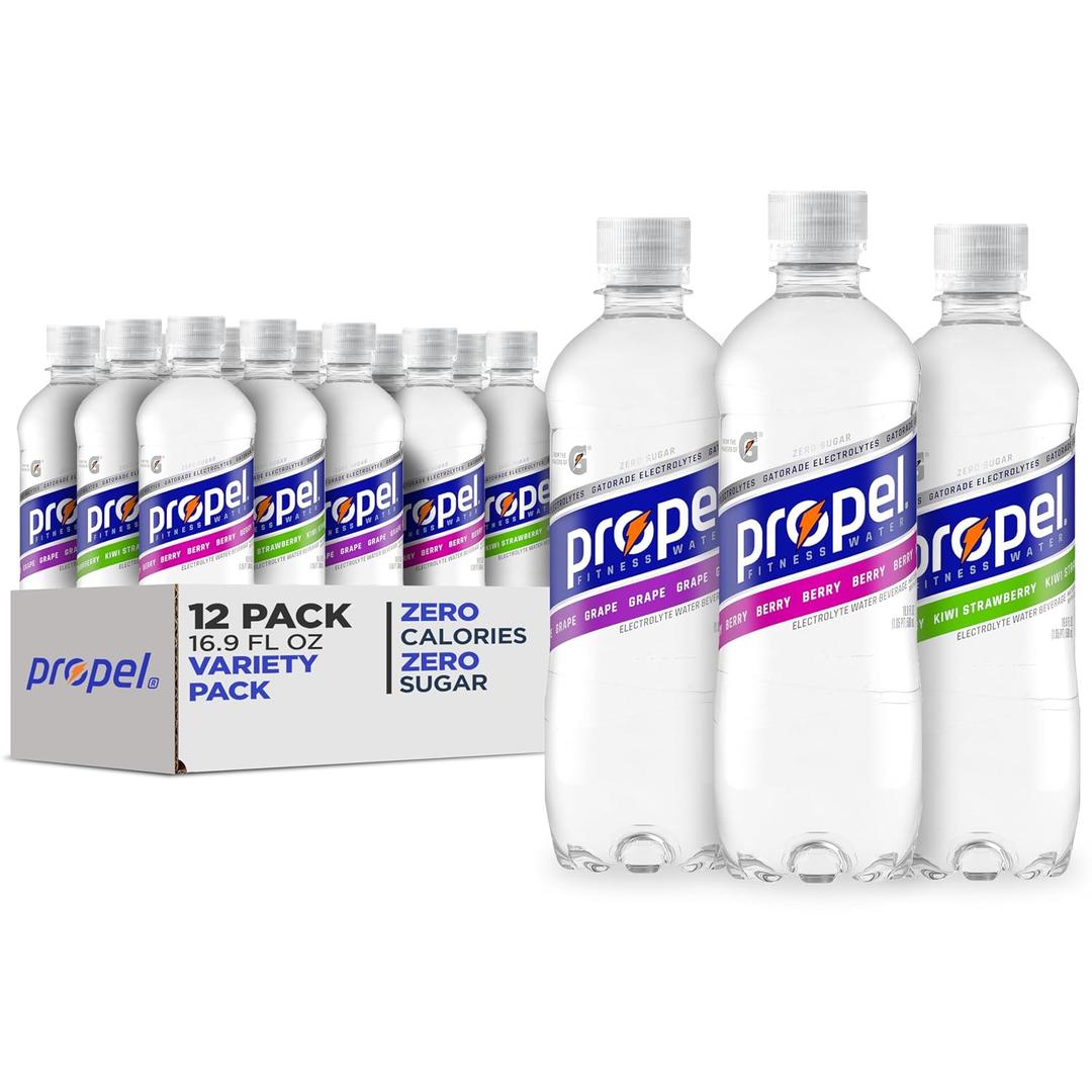 Propel, 3 Flavor Variety Pack, Zero Calorie Sports Drinking Water with Electrolytes and Vitamins C&E, 16.9 Fl Oz (Pack of 12) (EXP 08/05/26)