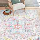 Estmy Washable Rug 5x7 Ultra Thin Colorful Boho Floral Oriental Area Rugs for Bedroom Living Room Dining Room Kitchen Entryway Dorm - Stain Resistant Vintage Distressed Carpet Accent Rugs (4'11" x 6'11" (Rectangular))