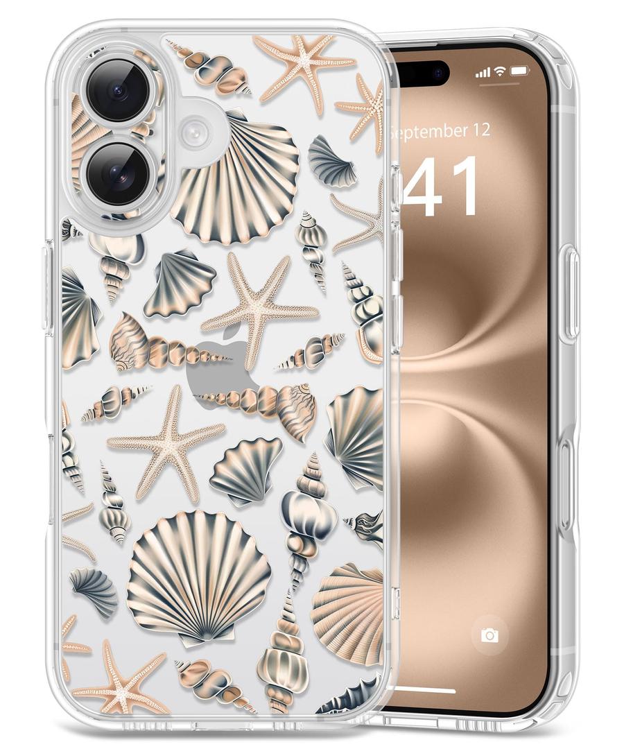 Dibrell for iPhone 16 Case, [Full Camera Protection] [Not Yellowing] [Military-Grade Drop Protection] Cute Clear Slim Shockproof Protective Phone Cover for Women Girls 6.1", Star Shell/Brown