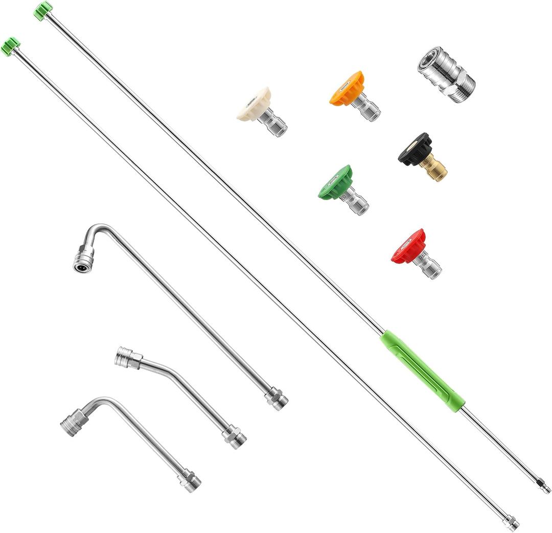 Pressure Washer Extension Wand, 120" Stainless Steel Power Washer Lance With Molded Grip, 30, 90, 120 Curved Rod, 5 Spray Nozzle Tips, 1/4" Quick Connect, 4000 PSI