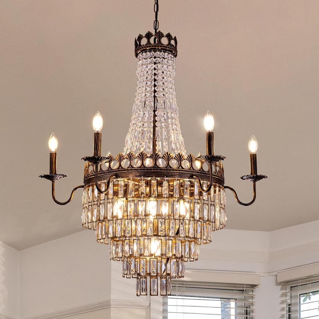 Wellmet French Empire Crystal Chandelier, 13-Light Bronze Luxury Crystal Chandelier, Traditional Court Chandelier For Living Room, Dining Room, Bedroom, Drawing Room, Foyer, Hallway, Restaurant, 33''W