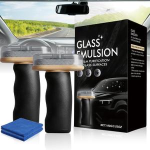 2Pcs Handheld Glass Oil-Film Remover, Upgrade Emulsion Cleaner Glass Cleaning Board, Automotive Glass Cleaner Oil Film Cleaning Brush for Car Windshields(Emulsion+Brush Board)
