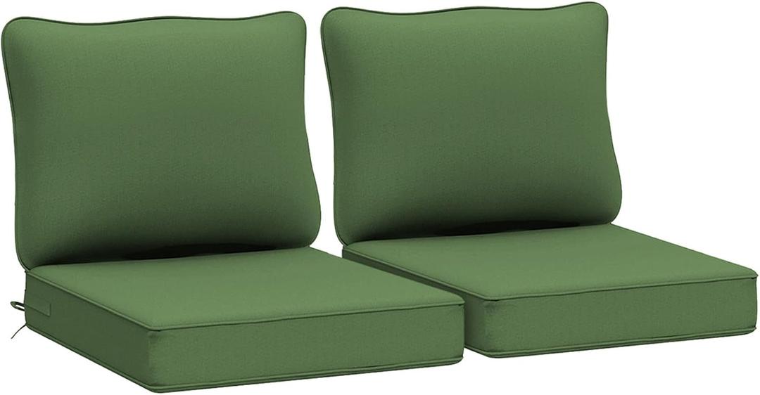 AAAAAcessories Outdoor Deep Seat Cushions, Waterproof, Fade-Resistant Patio Furniture Replacement Cushions, 24" x 24" x 5", Set of 2, Dark Moss Green (24x24-19'' Mid Back-2 Count)
