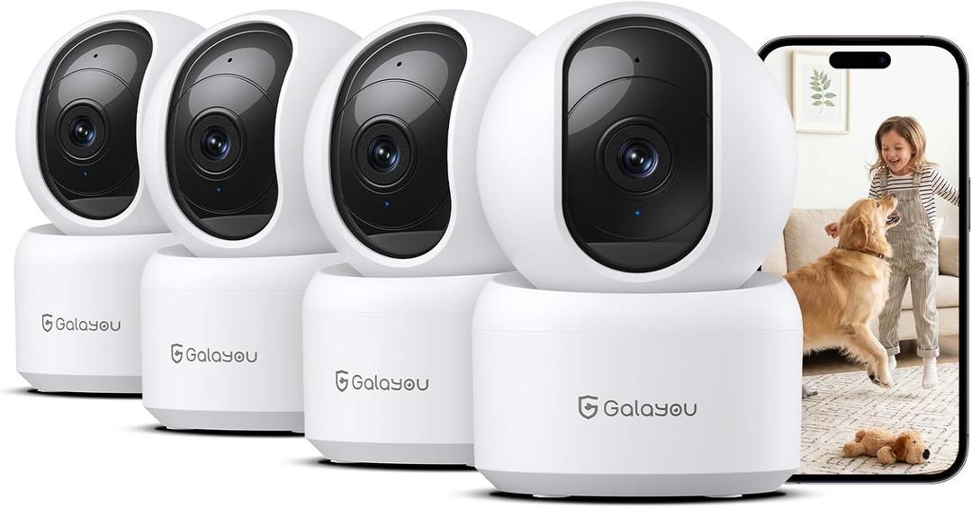 GALAYOU 2K Indoor Cameras for Home Security-Baby/Pet/Dog/Cat Monitor with Phone APP, Wi-Fi Camera with 360 PTZ, Wired Plug, Two-Way Talk Nanny Cam, Easy Set Up, 24/7 TF Card&Cloud Storage, G2 4Pack