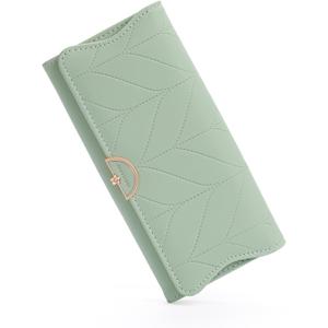 RNIEGA Leather Wallet for Women Trifold Womens' RFID Blocking Wallet Card Holder Purse Clutch with Zipper Coin Pocket, Mint Green