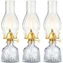 Kittmip 3 Pcs Clear Chamber Oil Lamps for Indoor Use 10.6'' Vintage Kerosene Lamp Hurricane Oil Lantern Adjustable Fire Wick Decorative Lantern for Valentines Wedding Table Decor Emergency Lighting