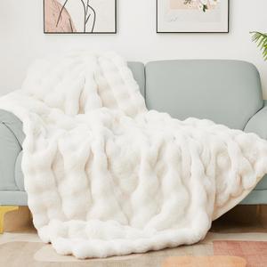 Latepis Beige Twin Bubble Cozy Faux Fur Blankets for Bed Thick Fuzzy Blanket for Couch Sofa Bedroom Warm Plush Blankets for All Seasons Ideal Gifts Luxury Throw Blanket 60x80 Inch