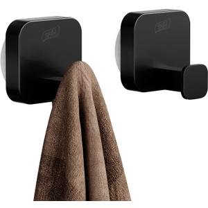 TAILI Stylish 304 Stainless Steel Bathroom Suction Hooks for Towel, Bathrobe, Loofah, No Damage Hanging Glass Shower Wall Hooks, Removable Patented Strong Suction Cup Holders, Hold Up to 11 Lbs, Black (O-cuboid Black)