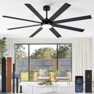 Depuley 72" Ceiling Fans with Lights: Black Indoor/Outdoor Ceiling Fan for Patios Living Room - 8 Blades Dimmable Large Ceiling Fans with Remote APP Control Timer Reversible Quiet DC Motor 6 Speeds