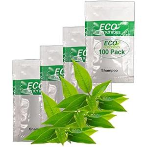 ECO amenities Hotel Mini Shampoo Sachets for Guests - Refreshing Green Tea Scented Toiletries for AirBnB & Rentals - 0.35 fl oz (10ml), 100 Pack
