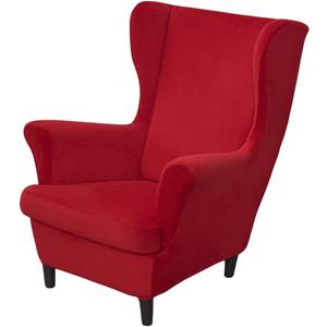 Wing Chair Slipcovers, 2 Piece Stretch Wingback Chair Cover Soft Velvet Armchair Covers with Elastic Bottom for Living Room Bedroom (Red)