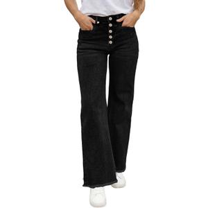 Sidefeel Womens Wide Leg Jeans High Waisted Straight Leg Stretchy Trendy Button Fly Raw Hem Denim Pants (18, Black)