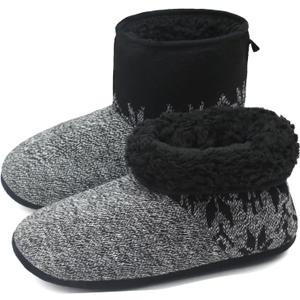 ONCAI Mens-Slipper-Boots-Winter-Fleece-House-Slippers Knitted Indoor Flat Warm Wool Booties Pull On Memory Foam Outdoor Non-Slip Ankle Bedroom Boot Slippers with Soft Rubber Sole (7, Grey)