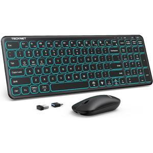 TECKNET Wireless Keyboard and Mouse Combo Backlit - Light Up Letters, Rechargeable & Compact Slim, Silent Key, Sleep Mode, 2.4 GHz Stable Connection Keyboard and Mouse for Mac, Windows, Laptop, PC