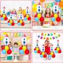 4 Sets Toy Inspired Themed Party Balloons Stand Kit With 4 Rocket Foil Balloons Toy Themed Red Blue Yellow Balloon Centerpiece for Tables for Boys Birthday Baby Shower Cartoon Party Decorations