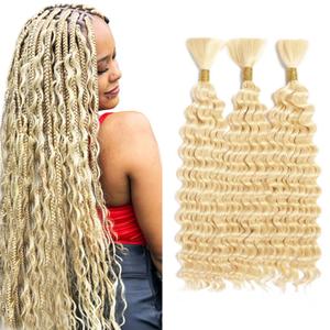 16 16 16 inch 613 Blonde Human Braiding Hair Deep Wave Bulk Blonde Deep Curly Hair for Boho Braids 3 Bundles 613 Color for Women