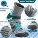 EBMORE 6 Pairs Merino Wool Ankle Hiking Running Socks Compression Support Thick Cushion No Show Socks for Men Women (Gray, L)