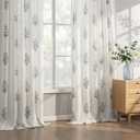 Floral Curtains 63 Inch Length for Living Room Bedroom, Blue Green White Pattern Linen Semi Sheer Light Filtering Pinch Pleated Drapes 63 Inches Long 2 Panels Set