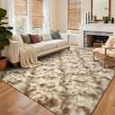 8x10 Ft Extra Large Shag Rugs for Living Room, Tie Dyed Ultra Soft Fluffy Furry Area Rugs for Bedroom Indoor Floor, Aesthetic Carpet for Kids Home Decor (Khaki)