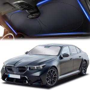 Car Shade Front Windshield, Small (59" x 29") - 280T Reflective Polyester Sunshade Blocks 99% UV Rays and Heat, Foldable with Storage Bag Fits Coupe, Hatchback, Small Sedan, Sports Model Cars