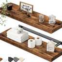 QEEIG Floating Shelves for Wall 23.6" Long - Wall Mounted Shelf Bathroom Kitchen Living Room Bedroom Farmhouse Home Decor Display Bookshelf Large 23.6 x 9.3 inch Set of 2, Rustic Brown (008-60BN)