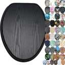 SANILO Wooden Toilet Seat with Soft Close [ELONGATED] - Decorative, Quiet & Slow Close Molded Wood Seat - With Strong Bumpers & Hinges - Adjustable Fit - Black Wood