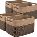 OIAHOMY 4 Pack Storage Baskets for Organizing, Basket for Shelves with Handle, Woven Baskets for Storage Toys, Towels, Books, Cotton Rope Basket 13" L x 9 " W x 7.8 " H, Brown & Black