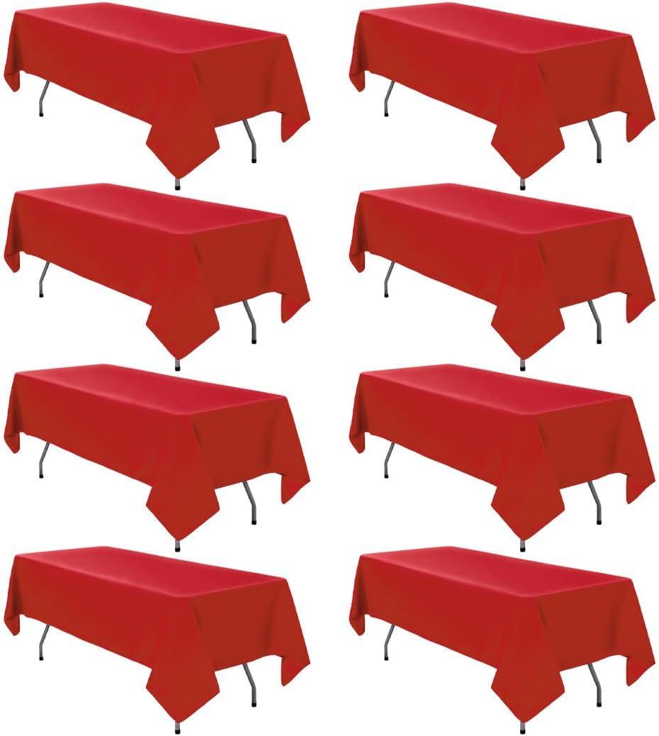 8 Pack Red Tablecloth 60 x 102 Inch Rectangular Valentines Day Table Cloth for 6 Foot Rectangle Tables, Wrinkle Resistant Washable Polyester Fabric Table Covers for Party Banquet Buffet and Camping