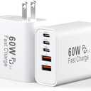 USB C Charging Blocks, 60W USBC Wall Fast Charger Block, Type C iPhone USB C Charger Fast Charging Brick, 5-Port Multiport Charger Plug Power Adapter for iPhone 17/16/15/14/13 Pro Max, iPad, GalaxyS25 1 Pack
