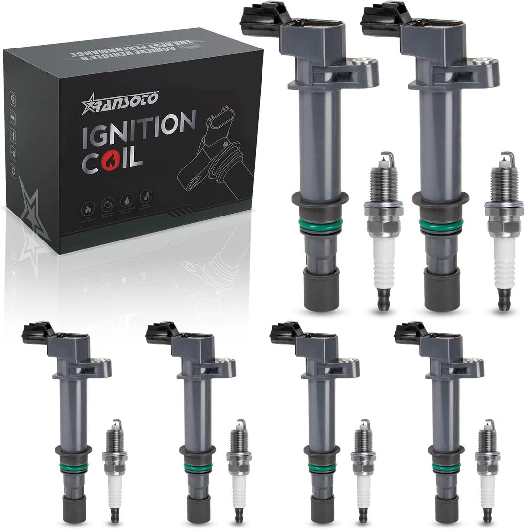 RANSOTO Ignition Coil Pack & Iridium Spark Plug Compatible with 2002-2008 Dodge Ram 1500 Durango Dakota Nitro Grand Cherokee Liberty Commander 3.7L V6 Replaces UF270 7100 Set of 6