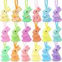 JULMELON 18Pcs Easter Hanging Rabbit Ornaments, 3 Styles Glitter Colorful Small Easter Bunny for Hanging Foam Bunny Ornaments for Easter Tree Spring Party Supplies Home DIY Decoration