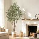 7FT Olive Trees Artificial Indoor with Planter&Basket, Tall Faux Olive Tree