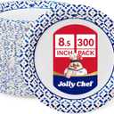 JOLLY CHEF 300 Count 8.5 Inch Paper Plates, Soak-Proof, Cut Proof, Disposable Heavy Duty Plates for Everyday Use, Picnic, Family Gatherings, Parties
