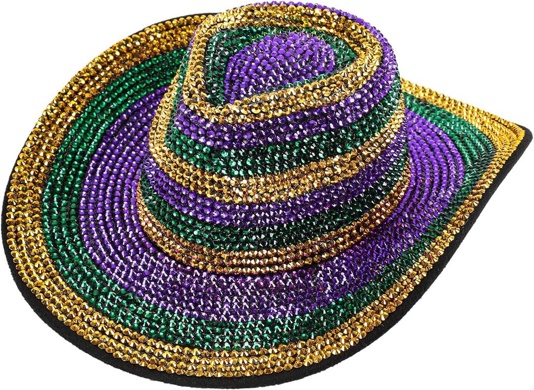 Mardi Gras Baseball Cap Shiny Purple,Green and Gold Rhinestone Baseball Cap for Men,Women Adjustable Baseball Hat