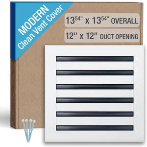 FA-STAR Clean Modern AC Vent Cover 12 x 12 (Duct Opening Cutout) - Decorative White Air Vent - Standard Linear Slot Diffuser - Register Grille for Ceiling, Walls & Floors - All Aluminium, Neck: 11.57" X 11.57" - Face: 13.54" X 13.54"