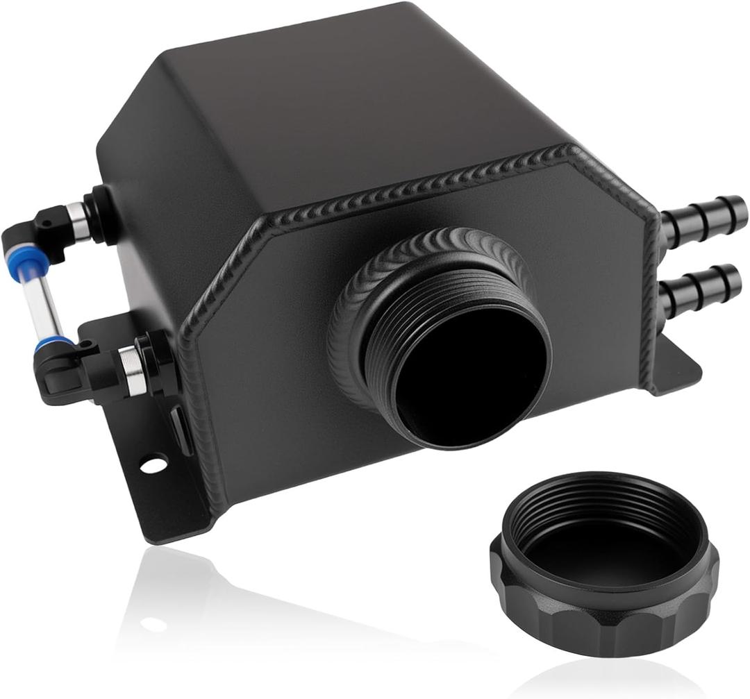 Coolant Overflow Tank, Aluminum Coolant Reservoir Tank, 1L Black Radiator Reservoir Expansion Tank for Universal Cars