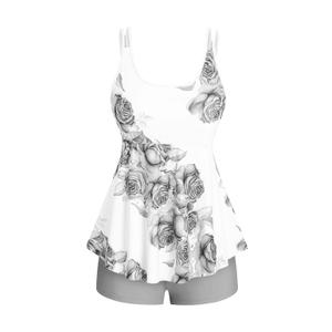 Rosegal Women Plus Size Modest Tankini Swimsuit Rose Print Boyleg Tankini Swimwear Padded Boyshorts Bathing Suits(Gray_1/4X) (XXXL)