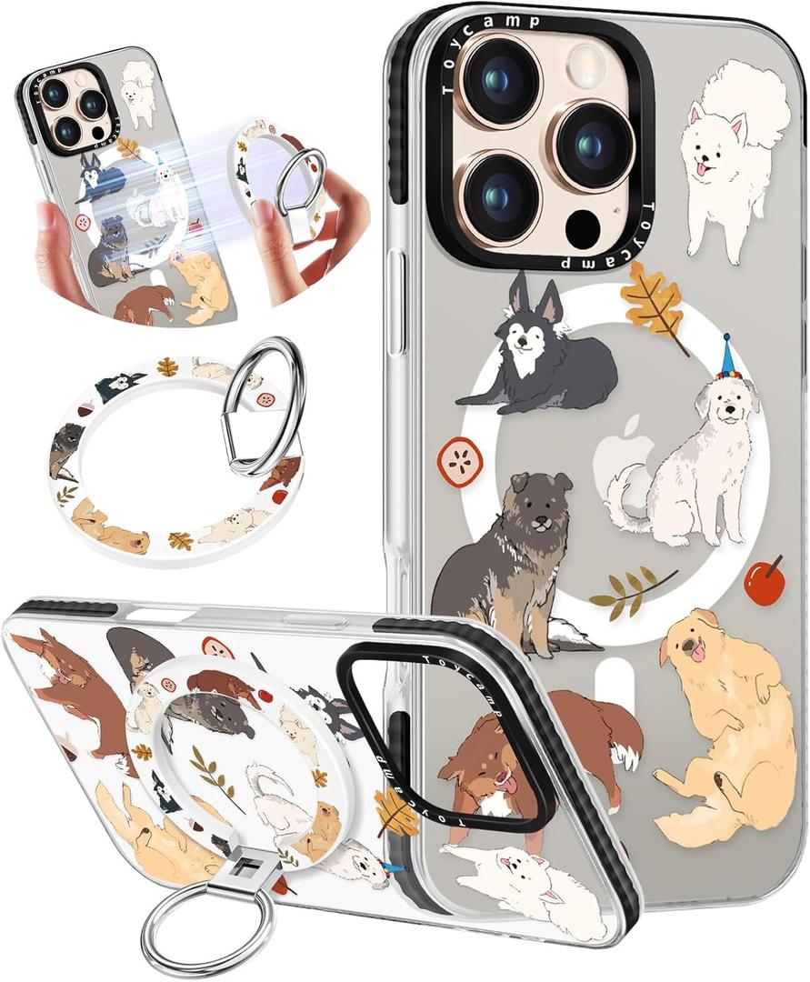 Toycamp for iPhone 16 Pro Max Case Compatible with Magsafe - Cute Design 360 Magnetic Ring Holder Stand Kickstand Funny Dog Girly Pretty Fashion TPU Phone Covers for Women Tenn Girls