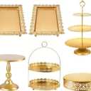 6 Pcs Gold Cake Stands Sets, Metal Dessert Display Set, Cakes Display Pedestal Tiered Cupcake Holder Tower, Round Tower Tray Platter Square Serving Trays for Wedding Celebration Birthday
