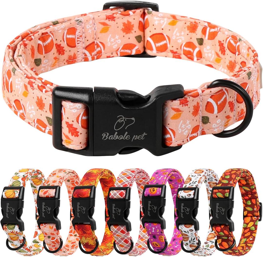 Fall Dog Collar, Cute Football Pattern Puppy Collar, Orange Adjustable Cotton Holiday Tanksgiving Dog Collars for Small Medium Large Boy&Girl Dogs L (XS)