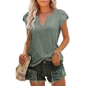 Women's T Shirts Plain Summer Tees Short Sleeve Casual Tops with Fretwork, XXL