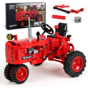 Classic 1/12 Red Tractor Building Blocks Set,Farm Tractor Building Kit Toy for Kids Ages 6+,STEM Educational Construction Kit for Kids 302 PCS with Shifting & Steering & Flip Hood Structure