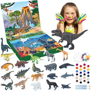 Advent Calendar 2024,24 Days of Dinosaur and Animals Toy Arts Painting Kits,Christmas Countdown Calendar Surprises Painting Toys For Kids,Boys,Girls,Teens And Adults,DIY Christmas Party Gifts 12 Figurines and 12 Animal Figurines
