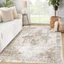 Area Rug 3x5 Washable Rug, Vintage Boho Medallion Entryway Rug Non-Slip Soft Low Pile Small Distressed Floor Carpet Retro Doormat for Kitchen Bedroom Laundry Bathroom Hallway (Taupe, 3'x5')