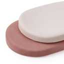 Blissful Diary Muslin Bassinet Sheets for Baby Girls Boys, Boho Soft Cotton Fitted for Oval Hourglass Rectangle Mattress, 2 Pack(Dusty Pink&Cream)