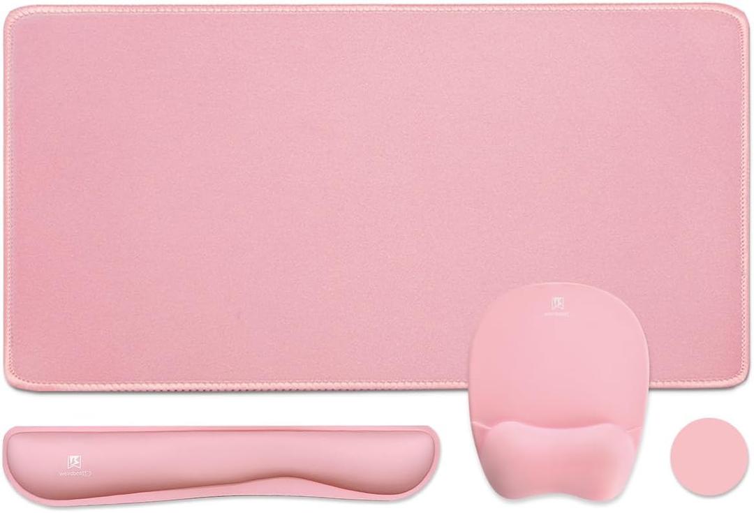 WB WEIRDBEAST Keyboard Wrist Rest Large Mouse Pad Wrist Support for Computer, 4 in 1 Memory Foam Keyboard Pad Desk Mat Ergonomic Hand Rest Wrist Cushion for Home Office Gaming, Pink