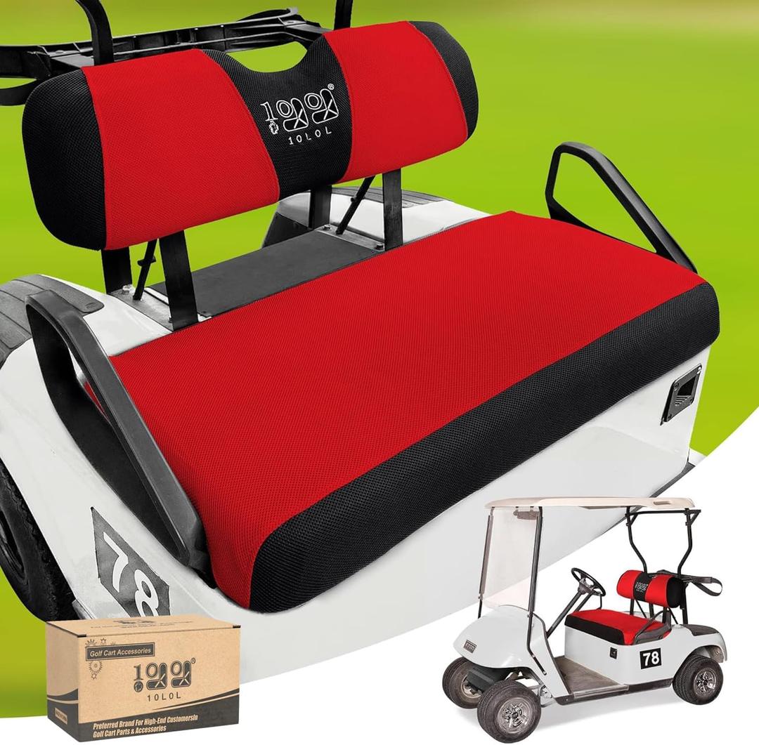 10L0L Golf Cart Seat Covers Kit - Universal Fit for EZGO TXT/RXV Front Seats | Breathable Mesh Fabric | Easy Installation | Red & Black (No Staples Required)​​