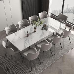 Luck Live 62.9'' to 94.4'' Extendable Dining Tables for 6 to 10 - New sintered Stone Material Rectangle Dining Table -High Hardness White, Easy