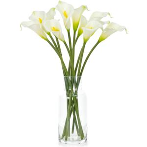 10 Pcs Artificial Calla Lily White Flowers, 26" Long Stem Artificial Flowers for Tall Vases, Wedding Centerpieces & Bridal Bouquets, Realistic White Calla Lilies for Home & Office Decor