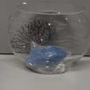 Okllen Mini Glass Fish Bowl, Oblate Small Fish Tank with Blue Aquarium Decor Sands and Plastic Coral Branch Tree Ornament for Betta Fish Aquarium, 1Gallon